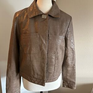Chico's Brown Crocodile-Pattern Leather Jacket